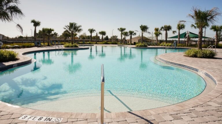 A swimming pool inside the Crosswinds community.